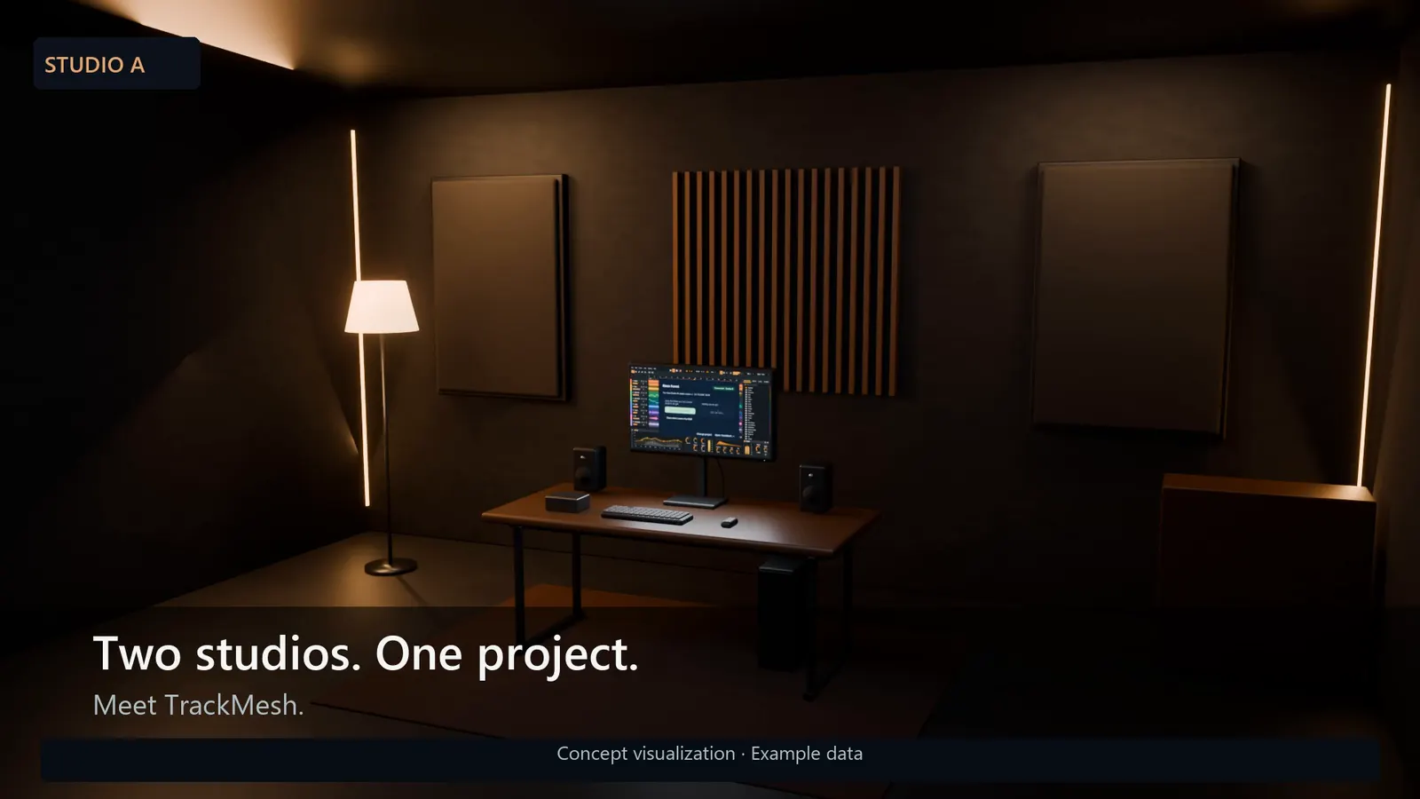 TrackMesh sends DAW project folders PC to PC. Product film made in Blender.